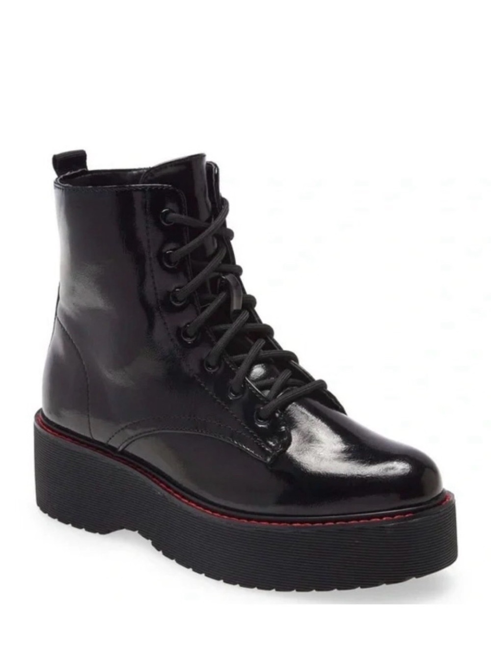 NWT COOL PLANET Steve Madden Kreed Black Patent Lace-Up Combat Boot 7.5